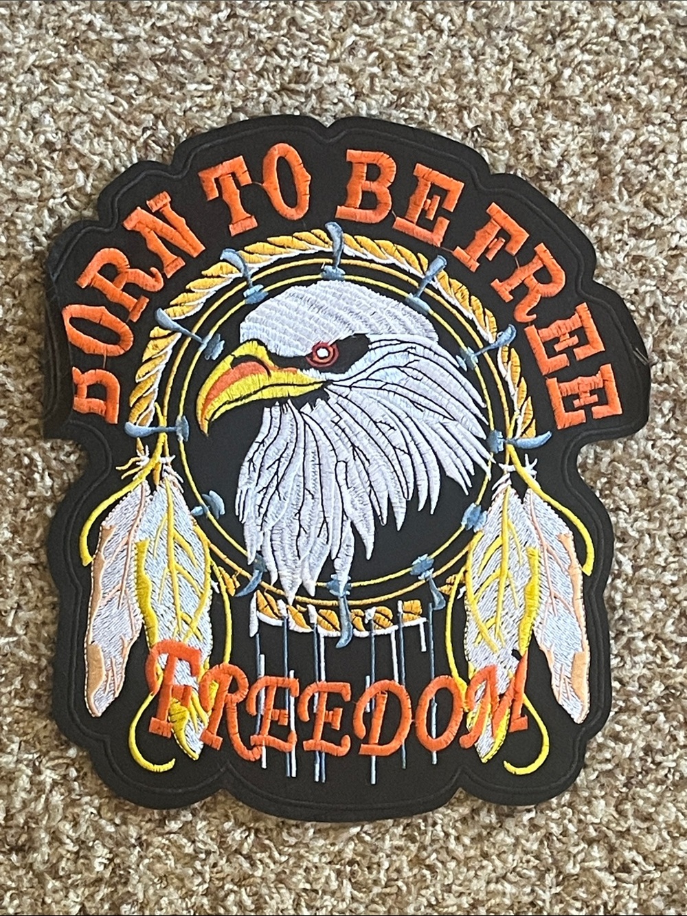 Born to Be Free Eagle Patch - Black, White, Orange, Yellow